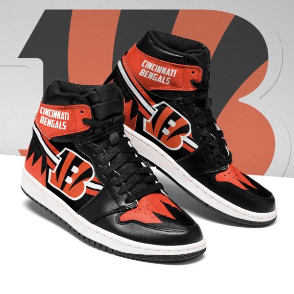 Men's Cincinnati Bengals High Top Leather AJ1 Sneakers Men's Cincinnati Bengals High Top Leather AJ1 Sneakers